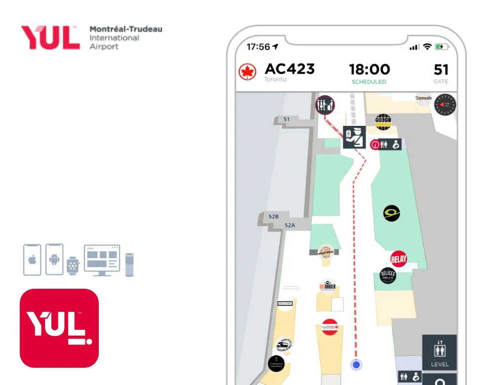 YUL airport mobile application screens